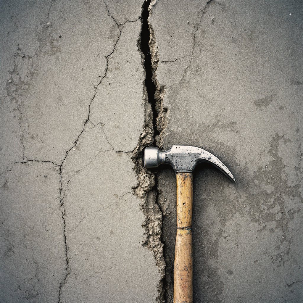 Cracked and heaved concrete driveway panel marked for replacement